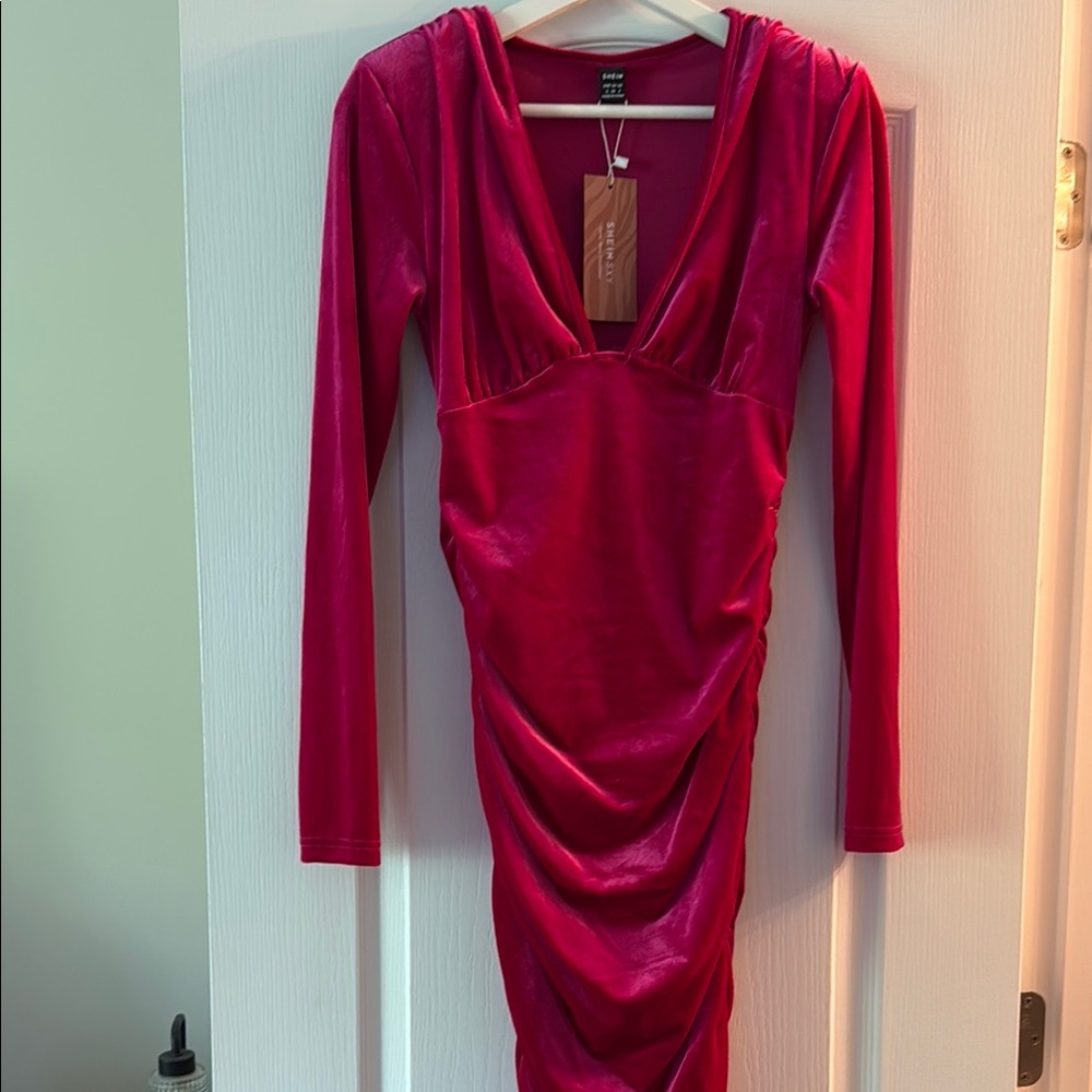 SHEIN Elegant Red Long Sleeve Dress